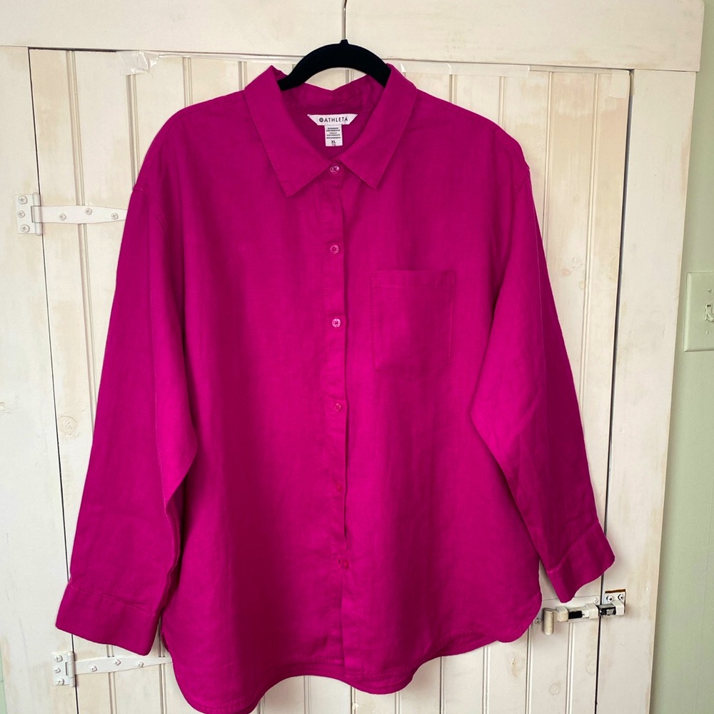 Athleta Retreat Linen Top Iceland Pink Size XL Oversized